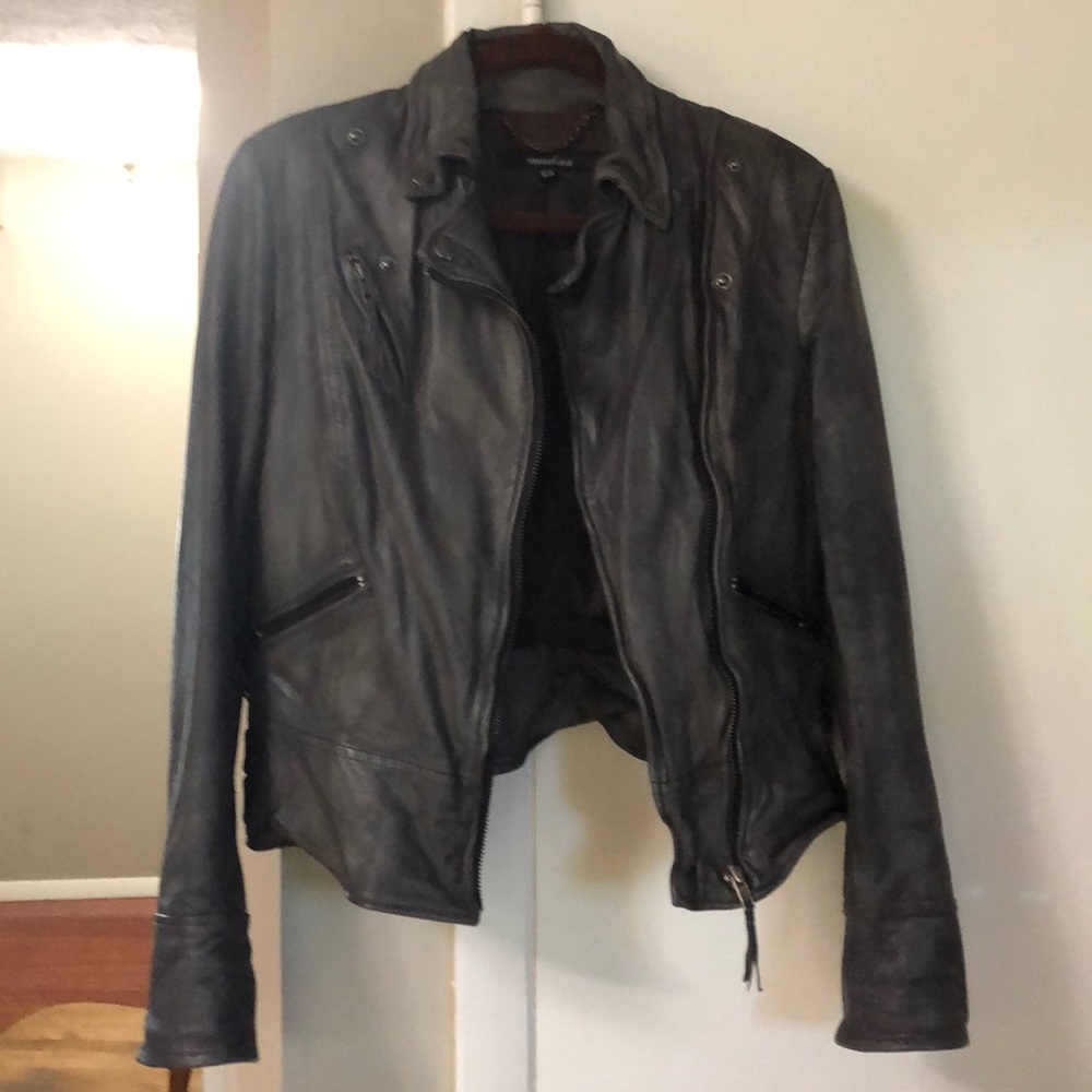 Muubaa leather moto jacket, size 6, grey